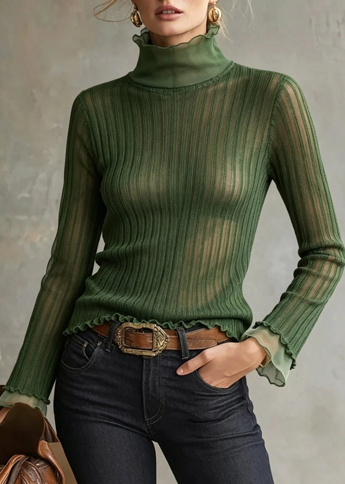 Haut Femme Col Roulé Patchwork Tulle Automnal 4