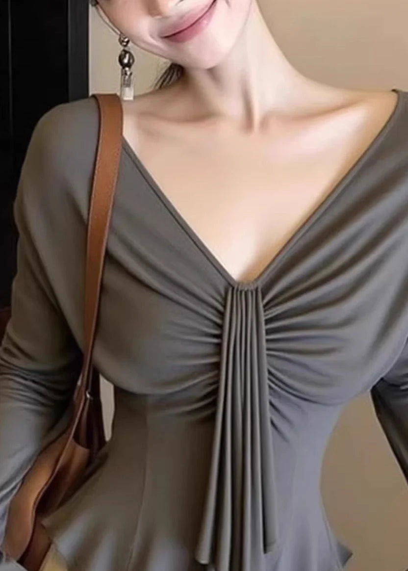 Haut Femme Col V Ceinturé Style Automnal 1