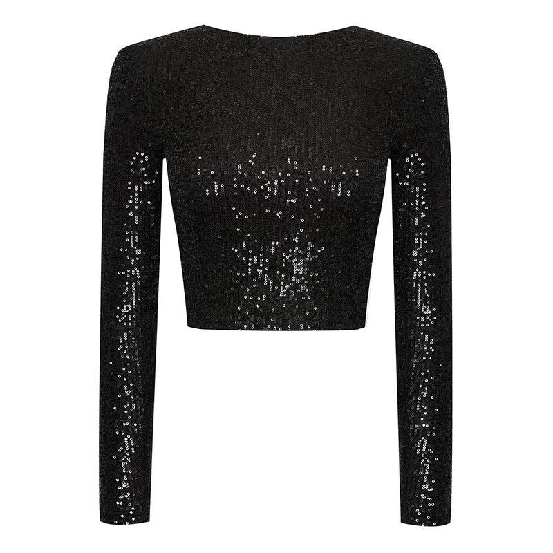 Haut Femme Court Chic à Paillettes Manches Longues 5