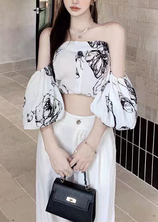 Haut Femme Manches Bouffantes Col Oblique Moderne 1