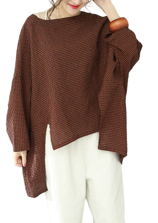 Haut Femme Oversize Asymétrique en Coton Manches Longues 0