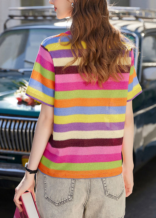 Haut Femme à Rayures Multicolores Col Rond 4