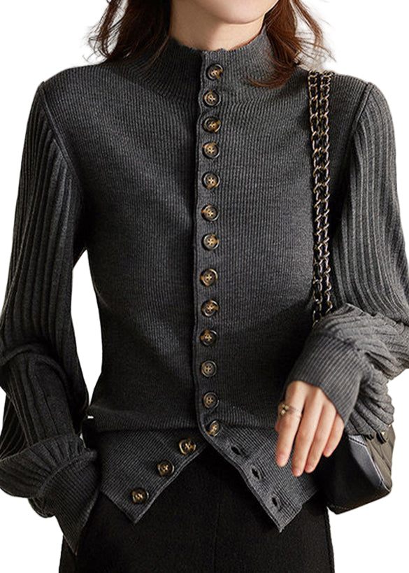 Haut Tricot à Col Montant pour Femme avec Manches Lanternes 0