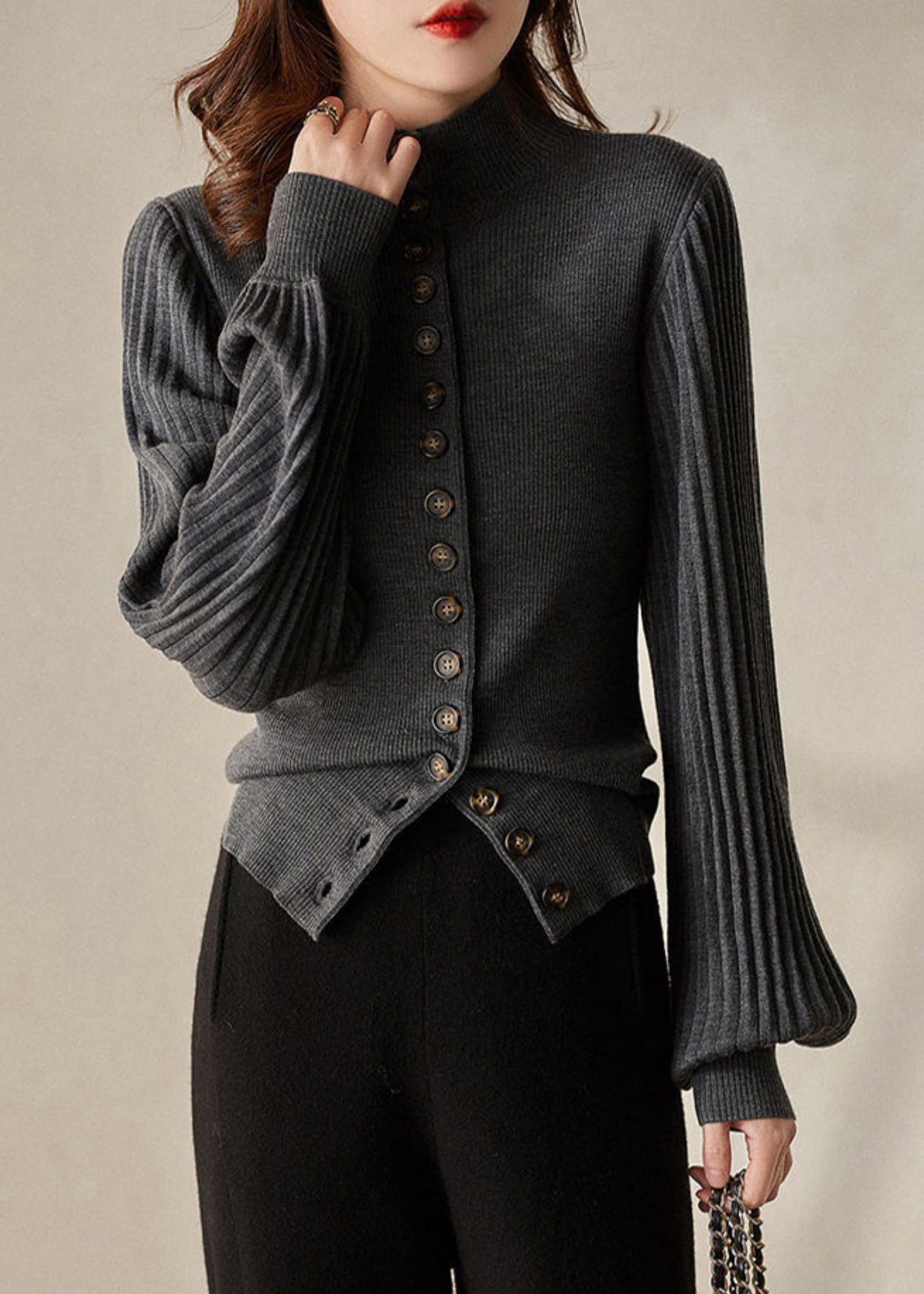 Haut Tricot à Col Montant pour Femme avec Manches Lanternes 2