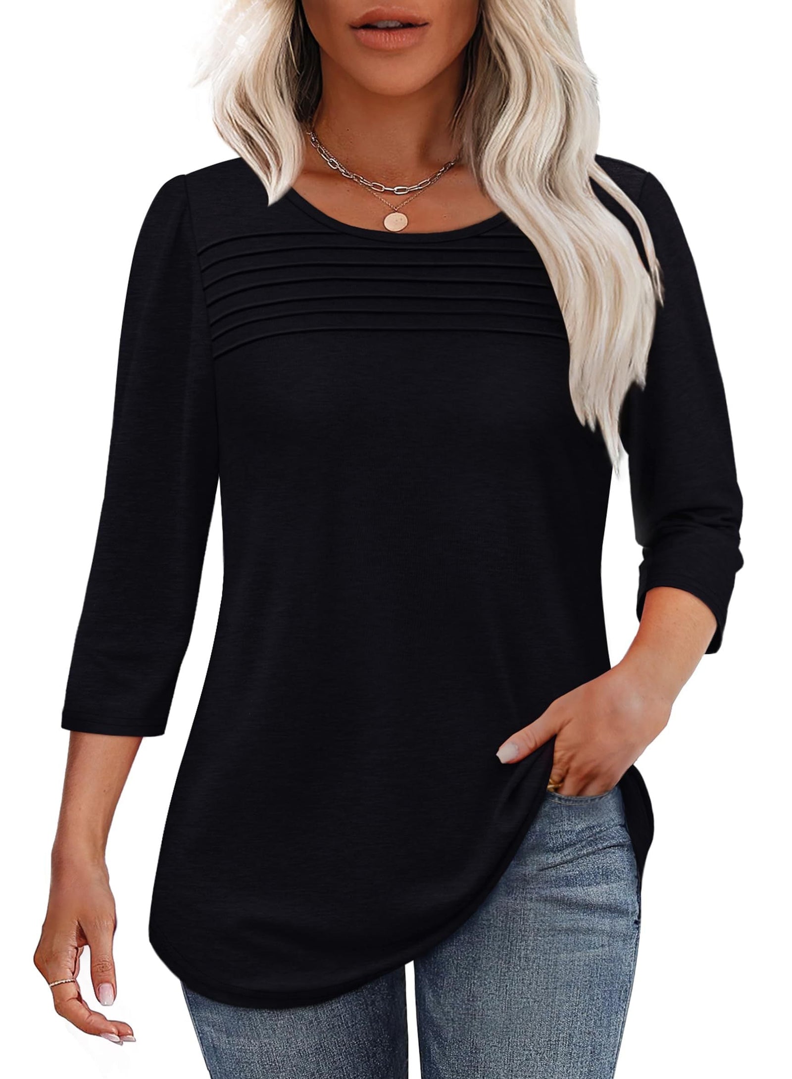 Haut à Manches 3/4 Plissé pour Femme Chic 7