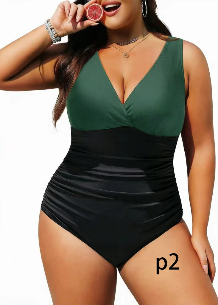 Haut de Maillot de Bain Femme Rayé Col en V Grande Taille 1