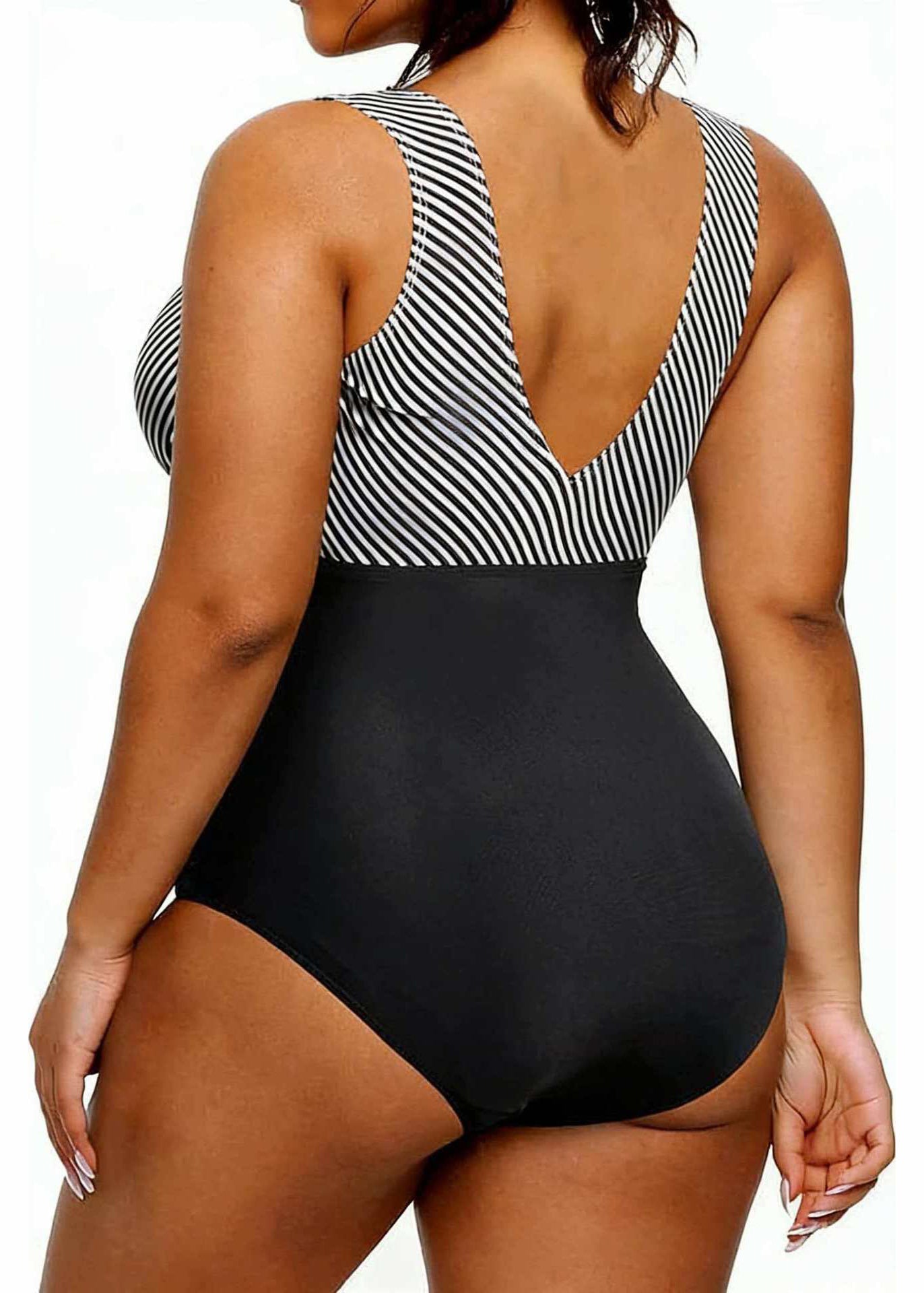 Haut de Maillot de Bain Femme Rayé Col en V Grande Taille 4