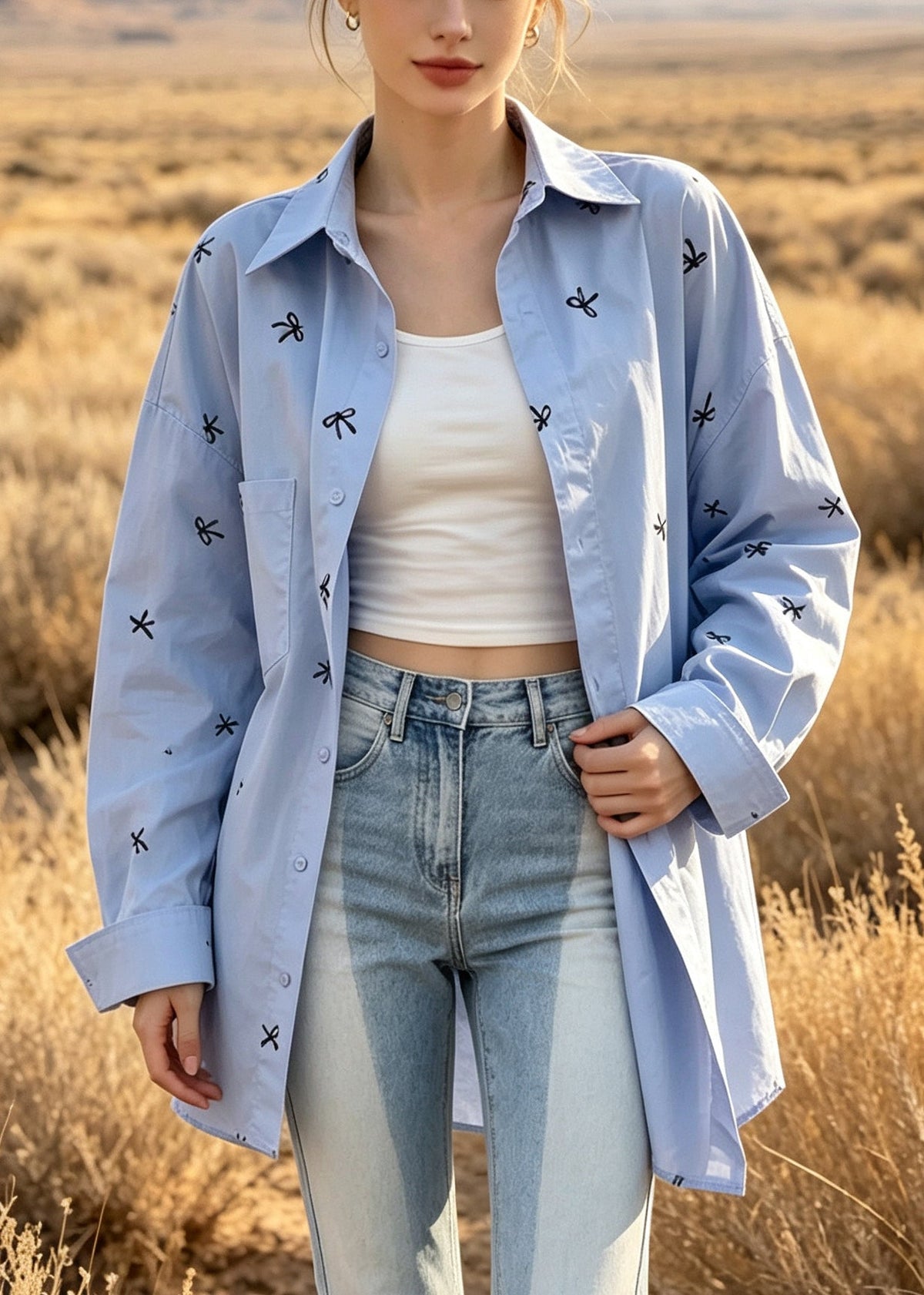 Haut de chemise femme surdimensionné à imprimé nœud 2