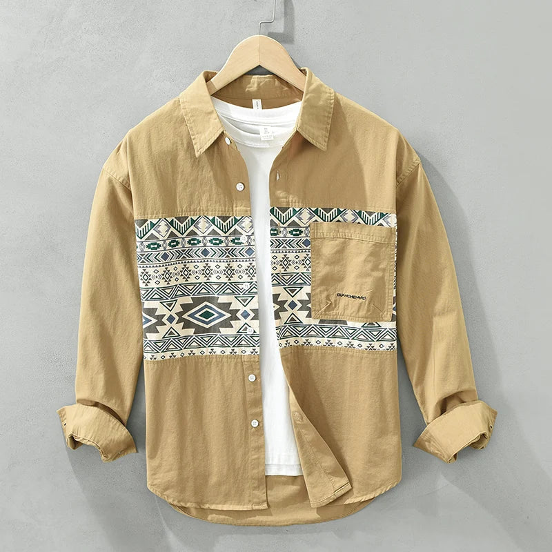 Chemise Homme Décontractée Patchwork Coton Respirant 1