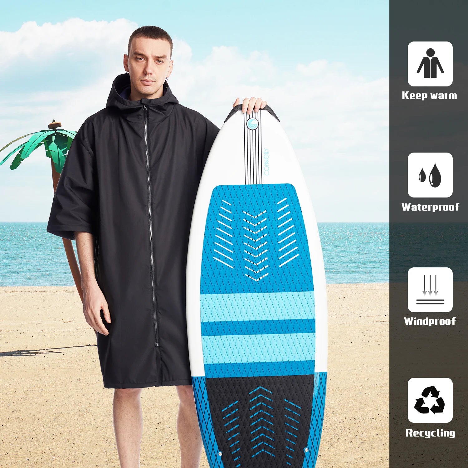 Homme Poncho Imperméable Cape Pour La Pluie Tissu Résistant Au Vent 3