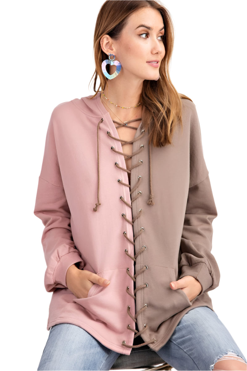 Hoodie Femme en Tricot Terry à Blocs de Couleurs 0