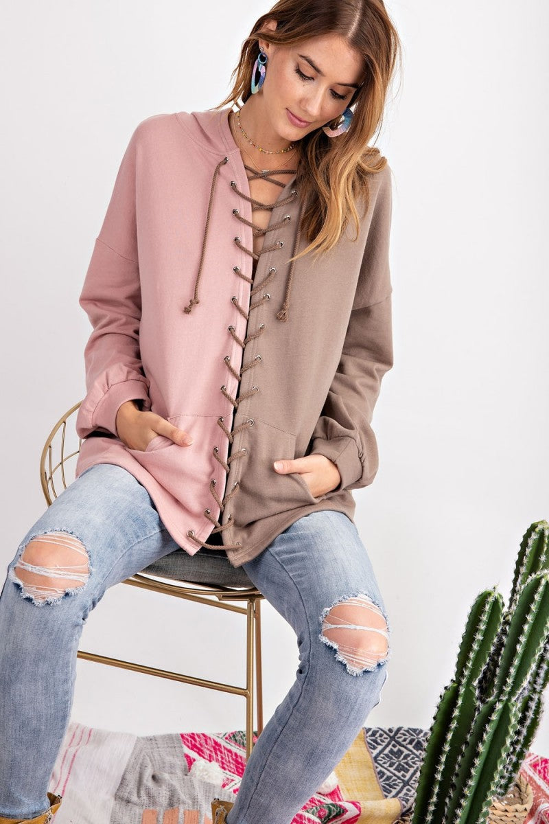 Hoodie Femme en Tricot Terry à Blocs de Couleurs 2