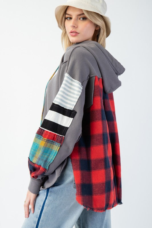 Hoodie à Carreaux en Mélange de Tricot pour Femme 3