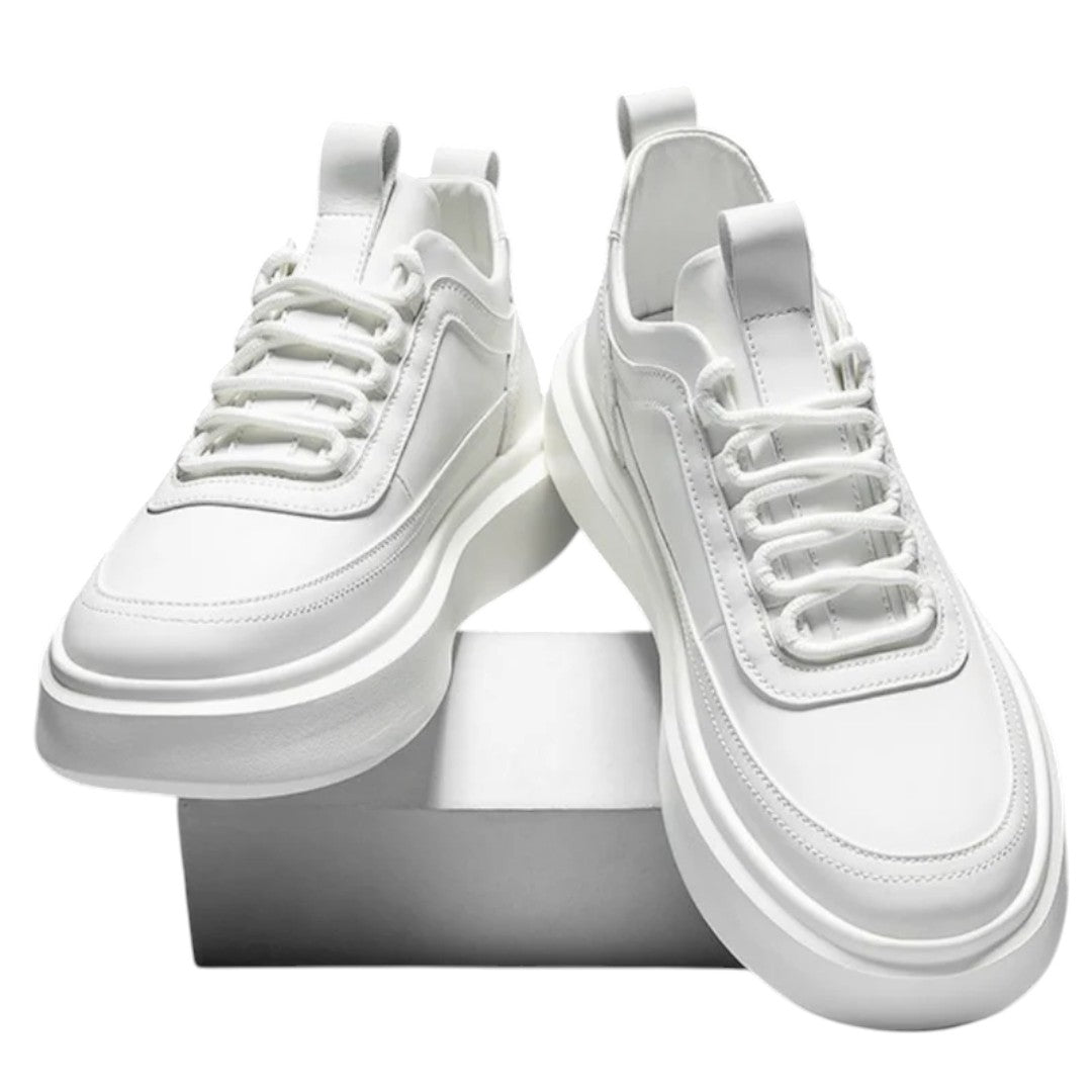 Baskets Pour Hommes Design Moderne Cuir Blanc-01