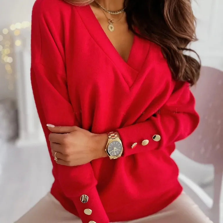 Pull Femme Col en V Élégant Coton Polyester 6
