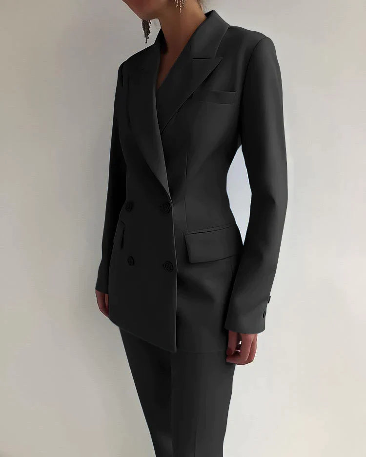 Ensemble Tailleur Pantalon Femme Élégant en Tissu Polyvalent-4