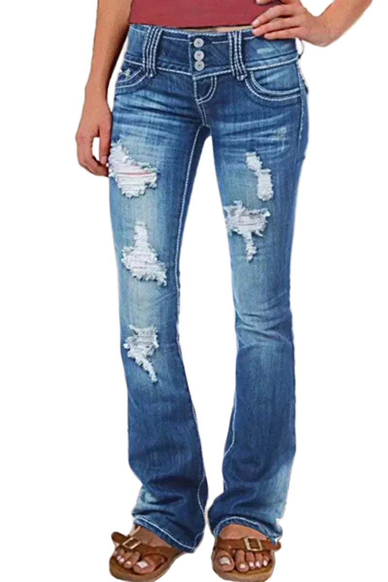 Jean Bootcut Femme Taille Haute Déchiré 0