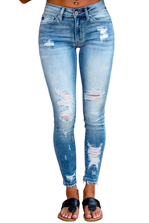 Jean Femme Crayon Déchiré à Ourlet Brut 0