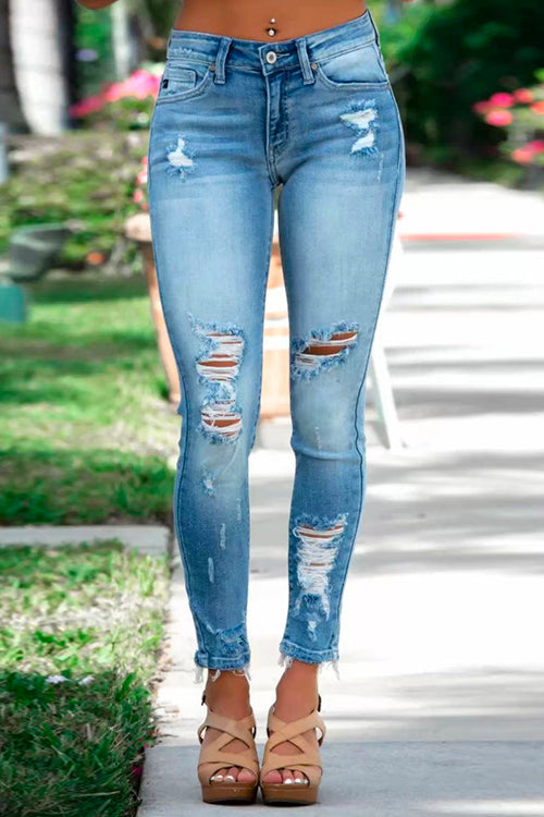 Jean Femme Crayon Déchiré à Ourlet Brut 2