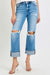 Jean Femme Droit Mi-Haut en Denim avec Ourlet 1