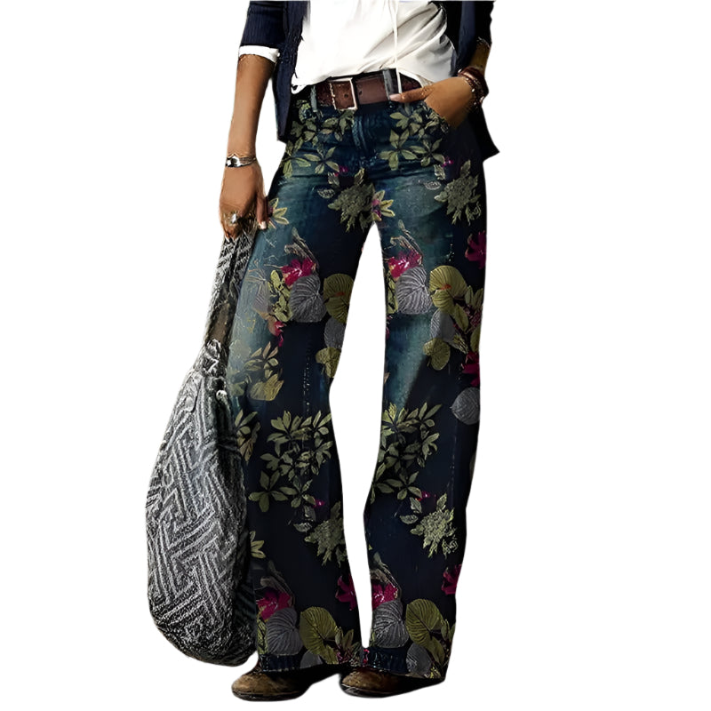 Jean Femme Imprimé Floral Coupe Décontractée Tissu Durable 0