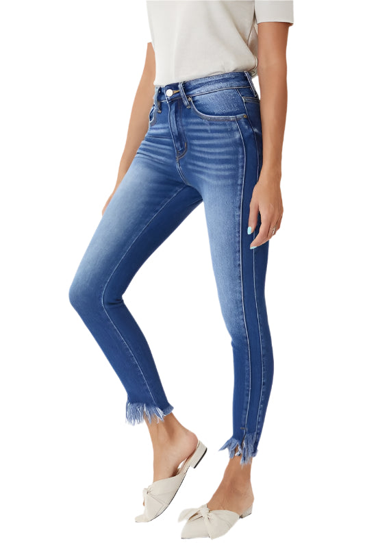 Jean Femme Skinny Taille Haute Denim Détails Ourlet 0