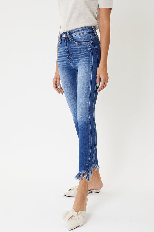 Jean Femme Skinny Taille Haute Denim Détails Ourlet 2