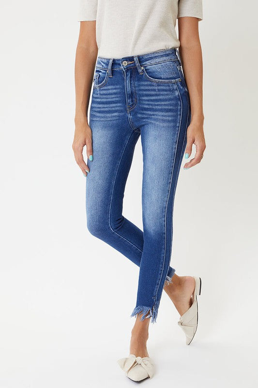 Jean Femme Skinny Taille Haute Denim Détails Ourlet 4