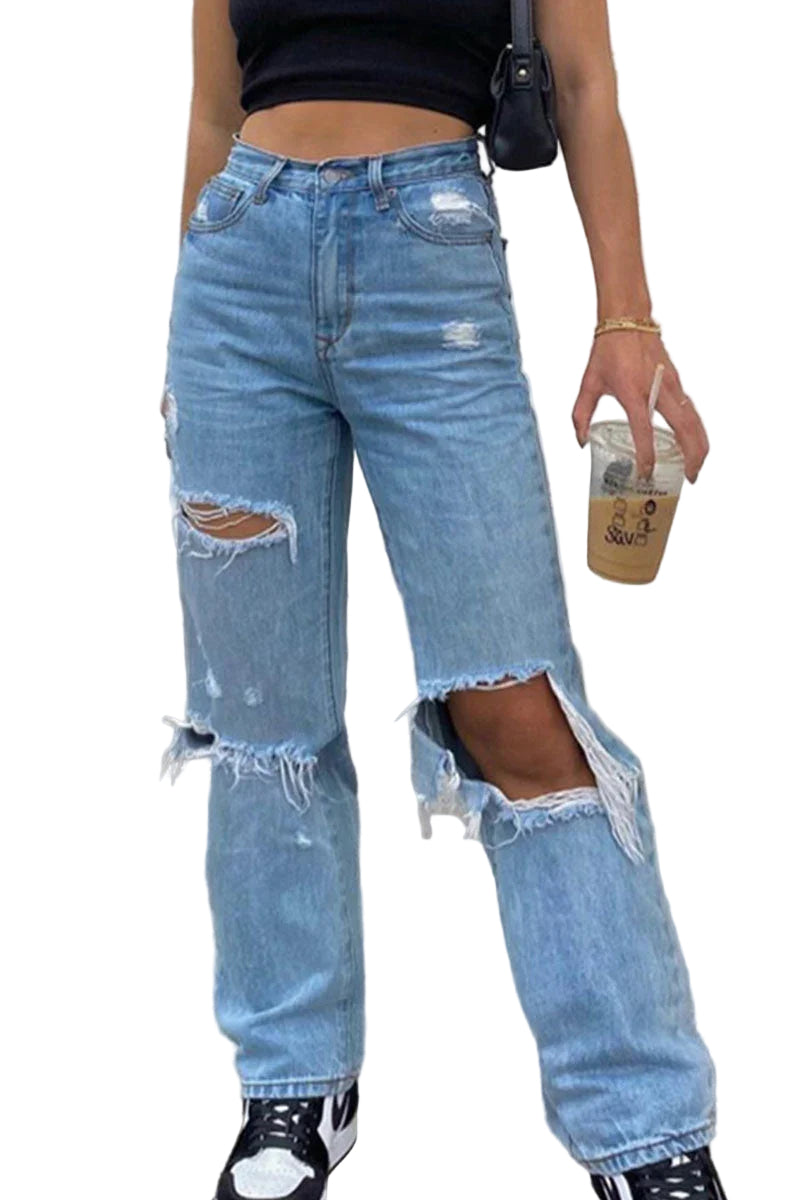 Jean Femme Taille Haute Déchiré 0