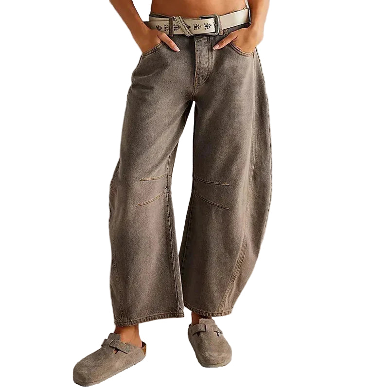 Jean Femme Taille Haute Jambe Large Décontracté 0