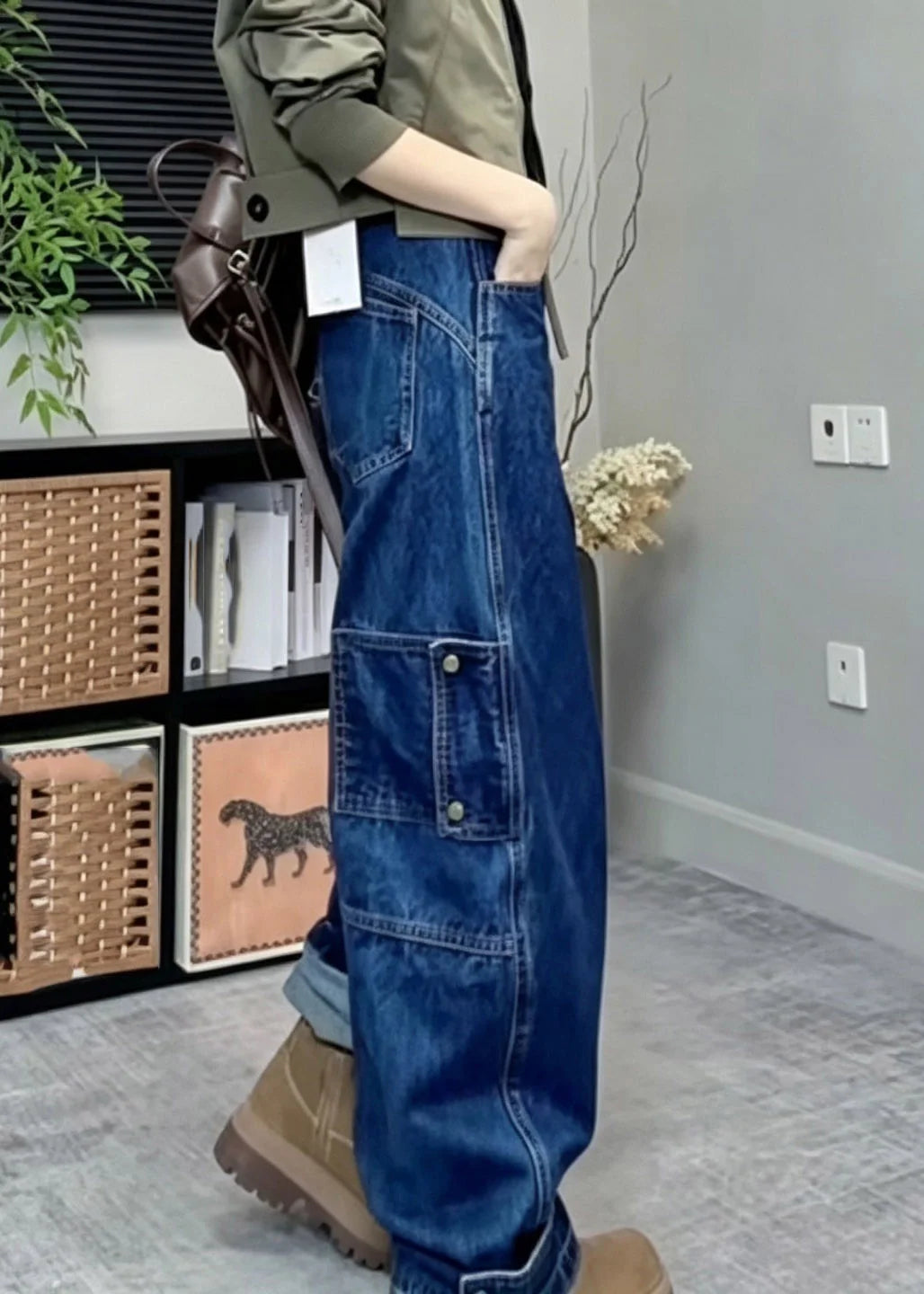 Jean Femme Taille Haute Patchwork à Jambes Larges 1