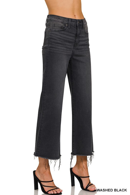 Jeans Croppés Taille Haute Noir 1