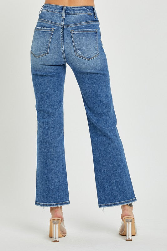 Jeans Droits Taille Haute Détente Femme Denim Foncé 4