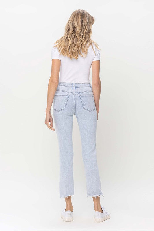 Jeans Droits Taille Haute Femme Denim Clair 4