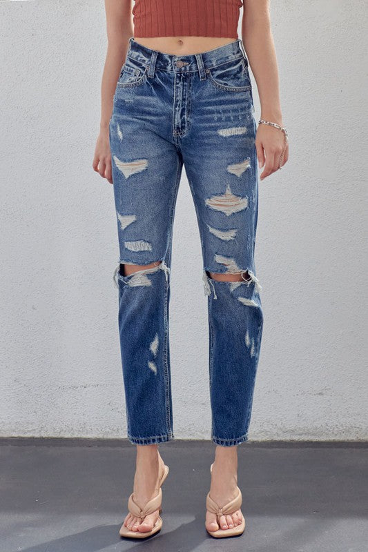 Jeans Femme Mom Fit Taille Haute Denim 1