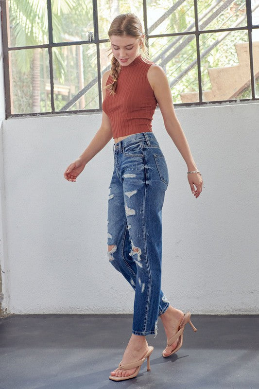 Jeans Femme Mom Fit Taille Haute Denim 2