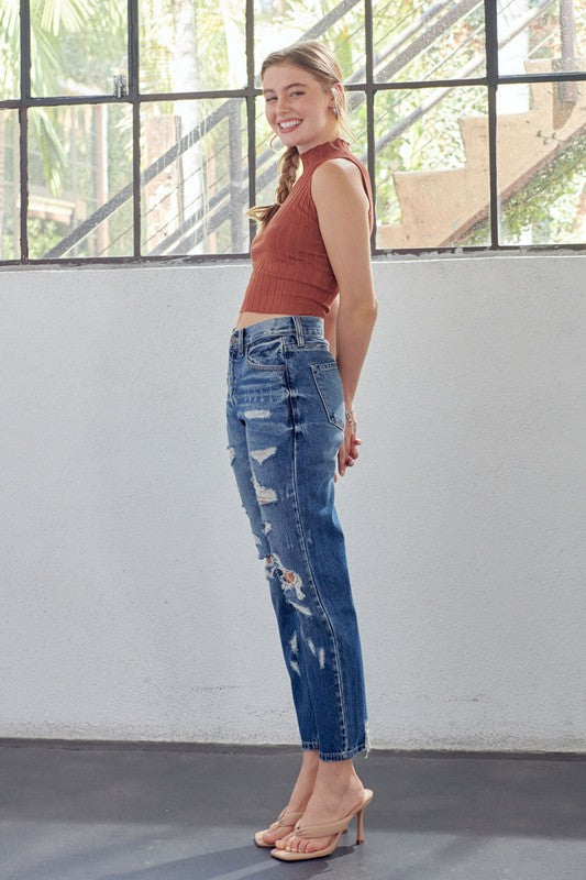 Jeans Femme Mom Fit Taille Haute Denim 4