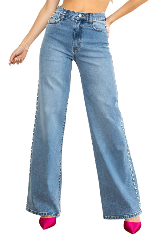 Jeans Femme Taille Haute Évasés en Pierre Moyenne 0