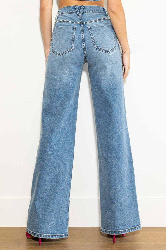 Jeans Femme Taille Haute Évasés en Pierre Moyenne 2
