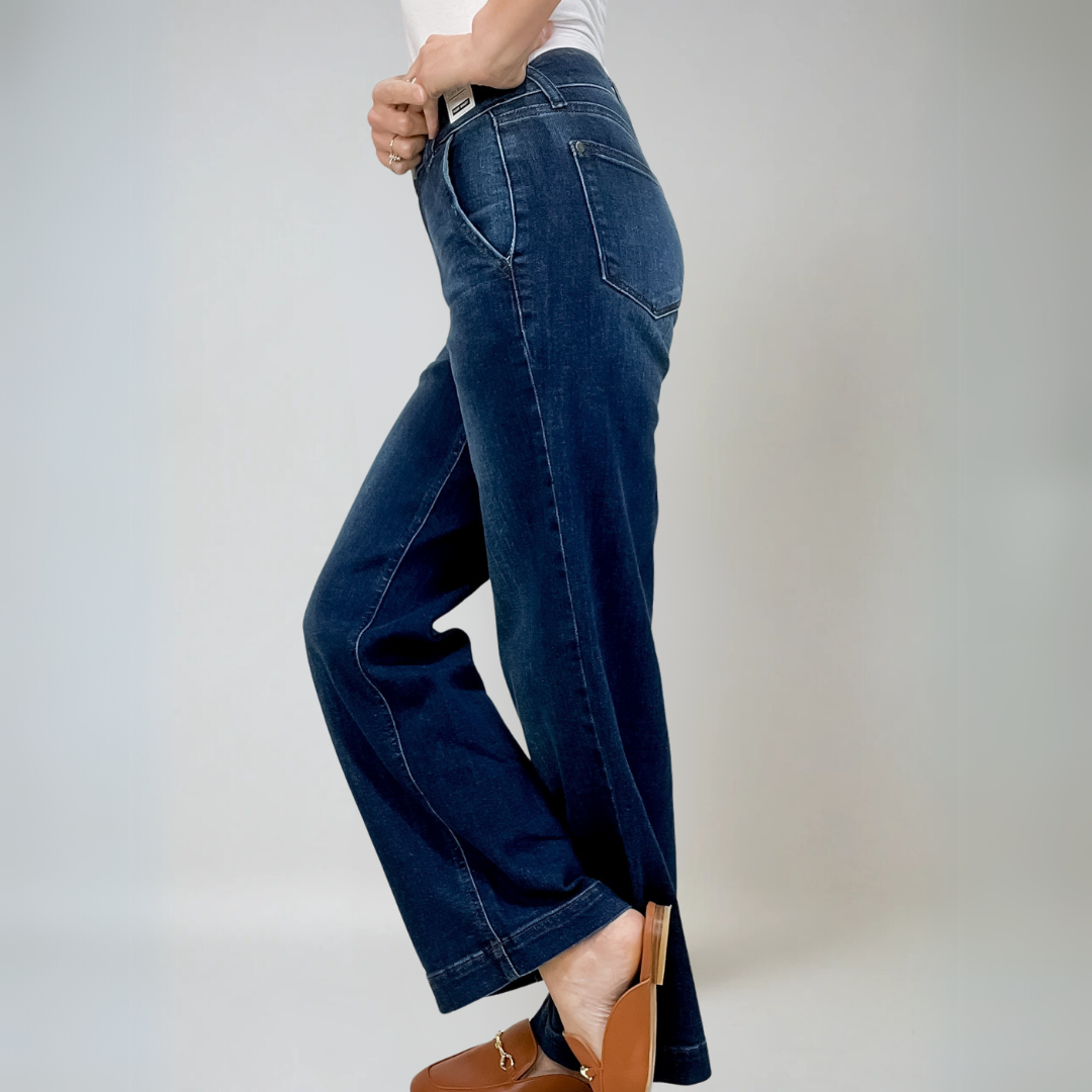Jeans Femme Taille Haute Large Denim Confort Élastique 1