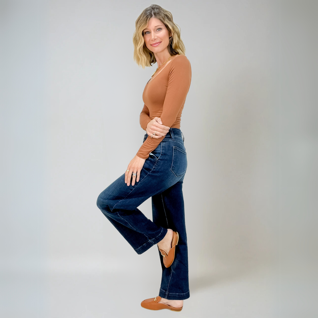 Jeans Femme Taille Haute Large Denim Confort Élastique 3