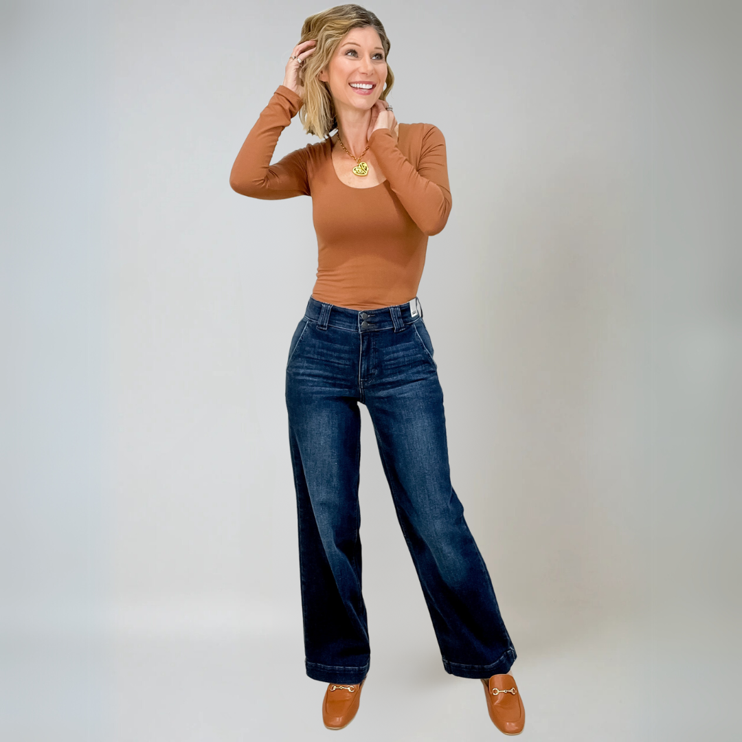 Jeans Femme Taille Haute Large Denim Confort Élastique 4