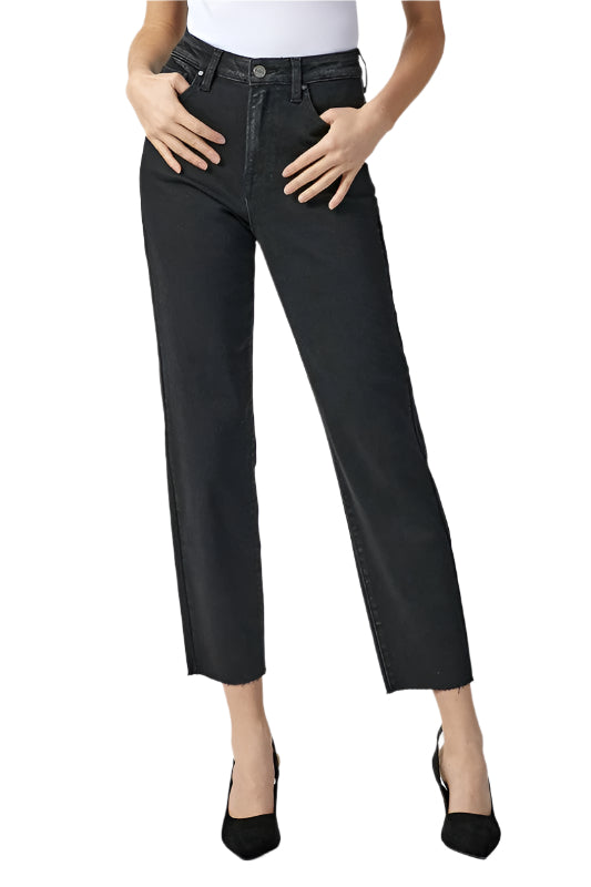 Jeans Femme Taille Haute Mom Fit Noir Délavé 0