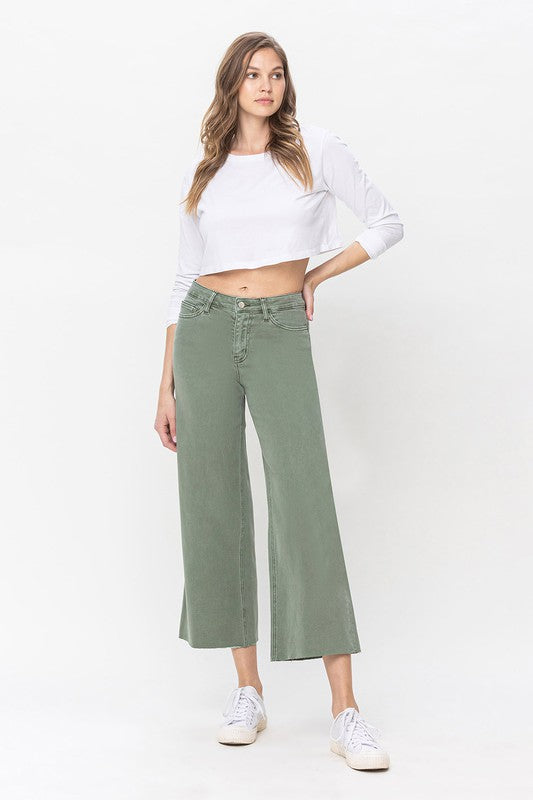 Jeans Femme Taille Haute Pantalon Large Vert Armée 1