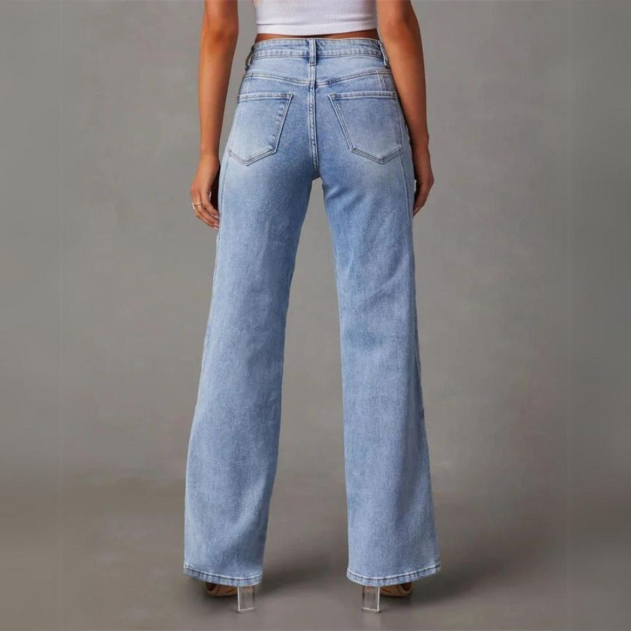 Jeans Femme Taille Haute à Jambes Larges en Denim 3