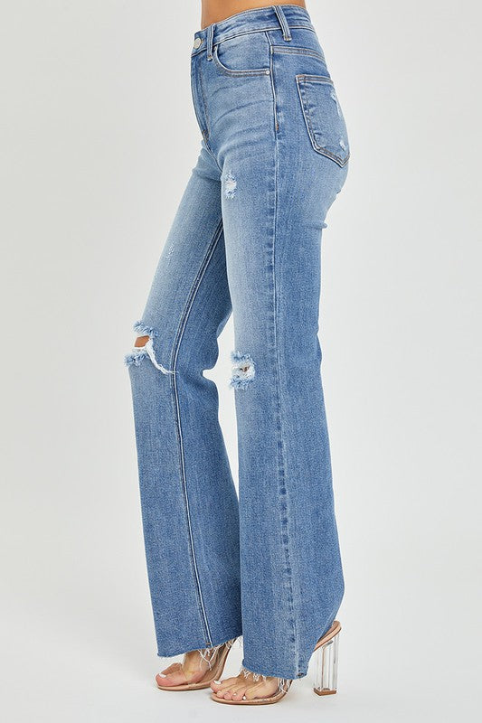 Jeans Flare Taille Haute Délavés Femme Denim Moyen 2