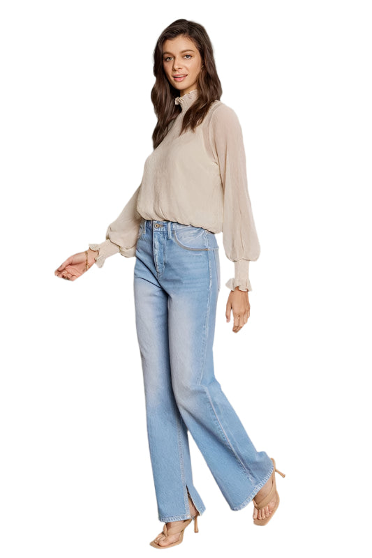 Jeans Flare Taille Haute Femme Denim Clair 0