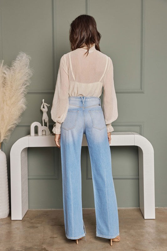 Jeans Flare Taille Haute Femme Denim Clair 1