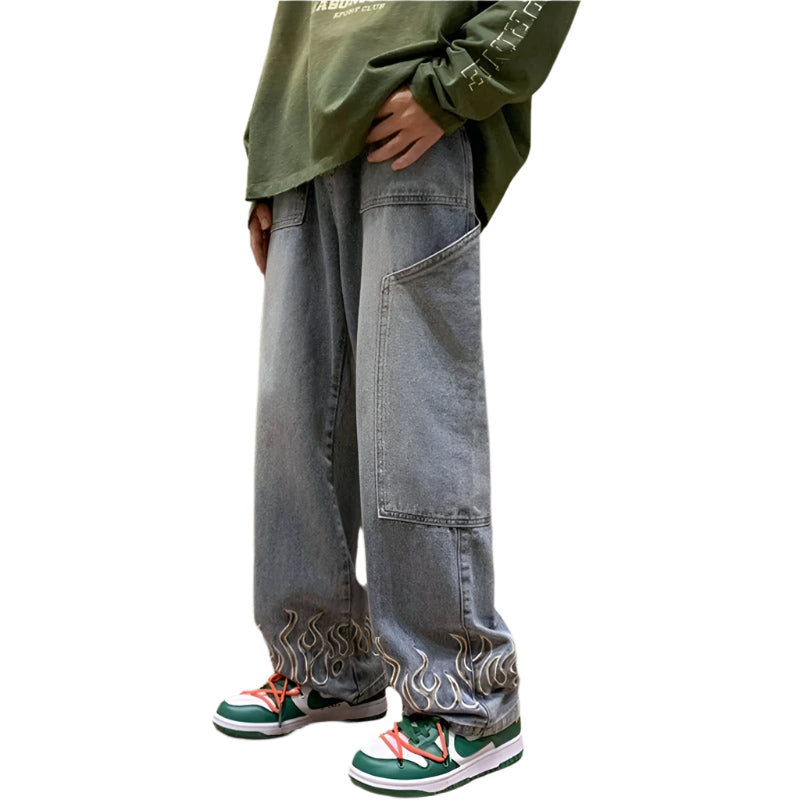 Jeans Homme Design de Flammes en Denim Doux 100% Coton 3