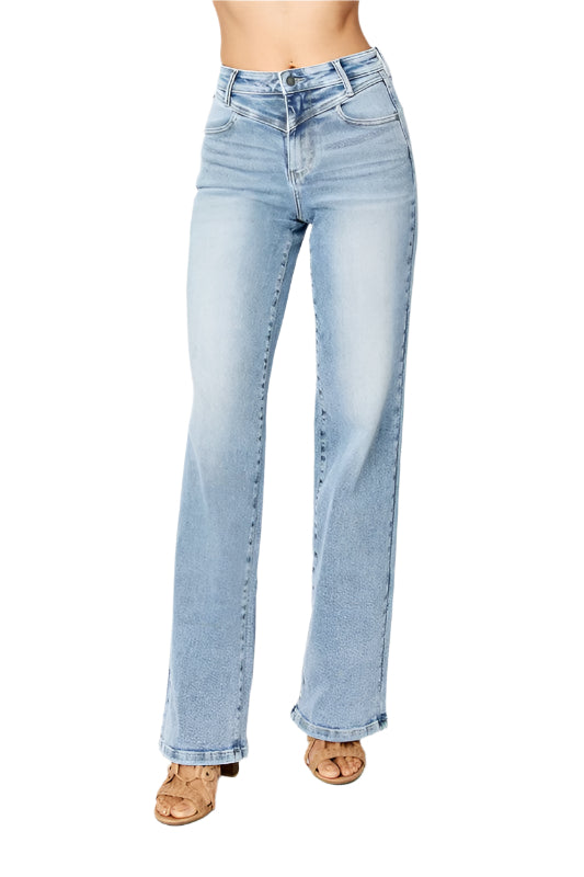 Jeans Retro Taille Haute avec Yoke Avant pour Femme 0